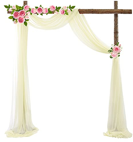 Tüll Fotovorhang Hintergrund Vorhäng,Hochzeitsbogen Deko Tüllstoff Hochzeit Bogenvorhäng Freihandbogen Querbehang Deko Gardinen Vorhang für Babyparty Party Hochzeit Torbogen Zeremonie,70*400cm Beige