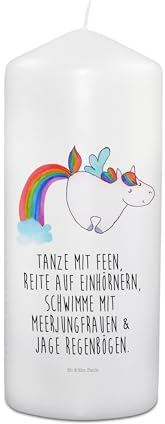 Mr. & Mrs. Panda Stumpenkerze Einhorn Fliegendes Pferd 19 x 8 cm - Geschenk, Regenbogen, Kommunionskerze, Unicorn, Spielen, Glitzer, Osterkerze, Dekorative Kerze, Wachskerze, Geburtstagskerze