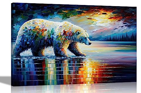 Artley Prints - Polar Bear on the Hunt Canvas Wall Prints for Living Room, Bedroom, Kids Room Animal Pictures Oil Painting Re-print Extra Large 101 x 76cm (40 x 30 inches)
