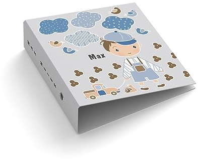 Ringordner | Ordner | mit Name personalisieren | Little Boy | grau blau | Mit Griffloch | für DIN A4 | 7,4 cm breit | Junge | Kindergarten | Kita