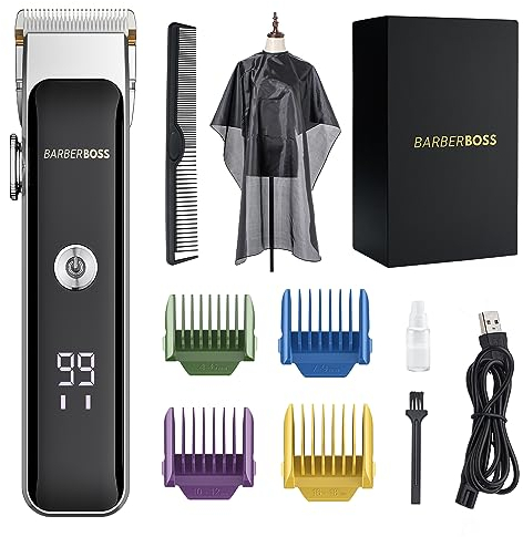 BarberBoss Professional Facial Trimmer, Beard Trimmer Men, Hair Clipper, Compact Design, Precision Control Dial, 2 Speed Settings, USB Charge, Ceramic & Titanium Blade, LED Display, QR-2089