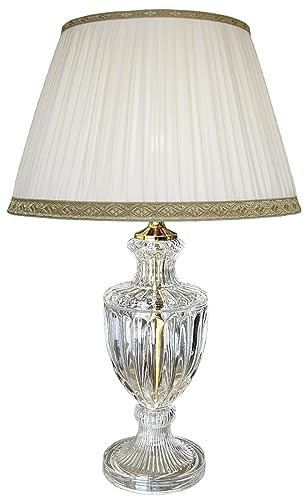 Generico LUCECLASS | Lampada da tavolo classica in cristallo trasparente con paralume in seta plissettato lume classico elegante di lusso per salotto, salone, hotel, contract Made in Italy