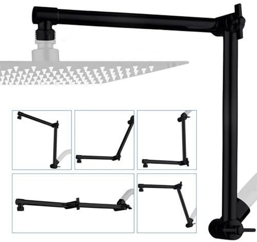 JINYOMFLY Duscharm Verlängerung 40,6 cm, Schwarz Duschkopf-Verlängerungsarm, Duschkopf-Verlängerung mit Verriegelungsgelenk, Verstellbare Höhe und Winkel, Massives Messing, G1/2'' -Gewinde