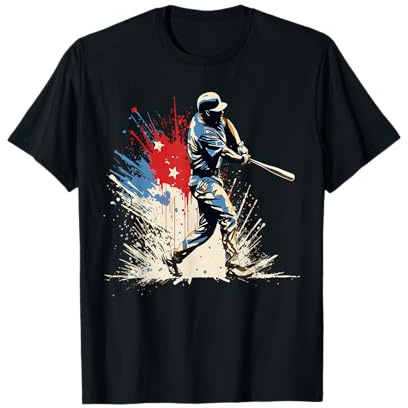 Baseball player Paint splash USA Flag T-Shirt