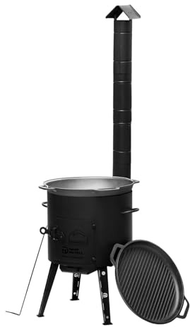 Ø36 Uchag 2mm stahl Utschak mit Abzugsrohr Utschag Campingofen 10L Gusseisen Kazan mit Gusseisen Deckel-Grillpfanne Kasan Feuerstelle Feldküche