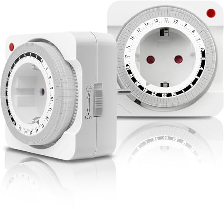 BrightArk Mechanische Zeitschaltuhr Steckdose, 24 Stunden Zeitschaltuhr Mechanisch mit 96 Segmenten 15 min Schaltintervall, Täglicher EIN-/Aus-Zyklus, für Weihnachtsdeko, Lampen, 2 Packs Weiß