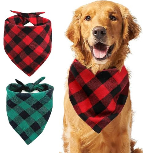 Hundehalstuch Halstuch Hund Bandana Dreieckstuch Hunde Geburtstag Hundezubehör Set Klassisches Kariertes aus Baumwolle Geeignet für Kleine Mittelgrobe und Grobe Welpen Rotes Grün