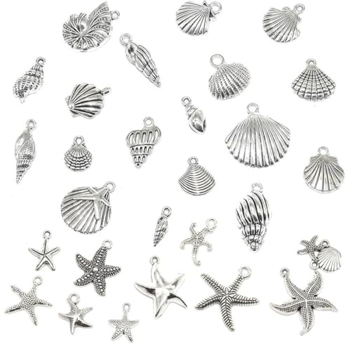 LEEQ 56PCS Metall Gemischte Charms zum Basteln - Ozean Tiere Anhänger Strand, Charm Armband Selber Machen,Charm Anhänger Schmuck Basteln,Schmuckherstellung Set, DIY Basteln
