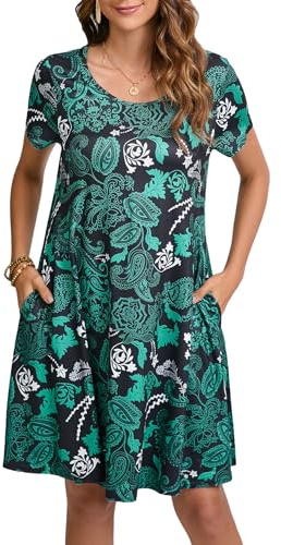 Enmain Vestido Estilo Camiseta para Mujer de Verano de Manga Corta con Bolsillos túnica Vestido Casuales Bohemios hasta la Rodilla para Mujer, Turquesa, XL