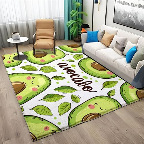 GrüN Teppich 120 x 170 cm Wohnzimmer Mit Cartoon Avocado Druck Muster,Bettvorleger Schlafzimmer Deko - waschbare ultraweiche Teppich Kurzflor rutschfest