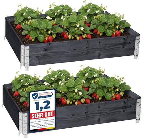 Garronda Hochbeete für Garten Palettenrahmen 120x80x20 cm Hochbeet Holz 2 Stück steckbar stapelbar faltbar für Pflanzen Blumen Kräuter Obst und Gemüse Anthrazit GD-0075 | Urbaner Gemüsegarten aus Holz, stapelbar, 120 x 80 cm, für Terrasse und Garten, ideal für Blumen, Kräuter, Obst und Gemüse
