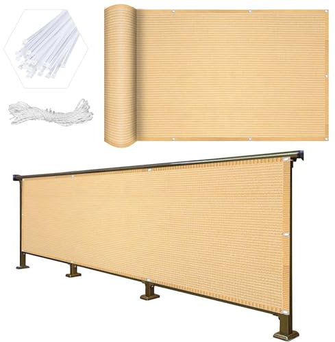 Balkon Sichtschutz 40 x 400 cm Wind- Und Uv-Schutz Balkonbespannung Balkonverkleidung mit Ösen, Kabelbinder Sichtschutz für Balkon, Sandgelb