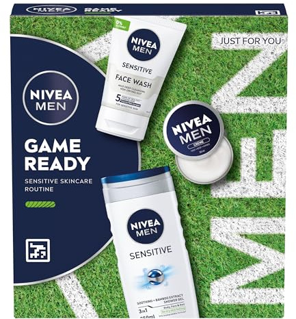 NIVEA MEN Game Ready Geschenkset (3 Produkte), Herren Hautpflege-Geschenkset mit Duschgel, Gesichtswäsche und Feuchtigkeitscreme, perfekt als Weihnachts- oder Geburtstagsgeschenk