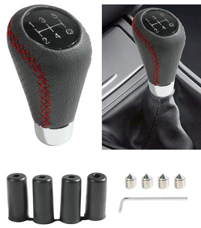 Flaconi Car Gear Shift Knob - 5 Speed Shift Knobs with 4 Adapters, Red
