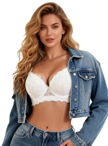 ohmydear BH Damen mit Bügel Große Größen Spitzen BH Gepolstert Klassische BHS für Damen Komfort 3/4 Cup Weiß 90E