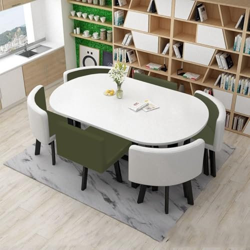 90 * 150cm Esstisch mit 6 Stühlen for 6 Personen, Esstisch Weiss, Konferenztisch Empfangstisch for Küche und Esszimmer, Balkon esstisch Set 6 Personen(8)