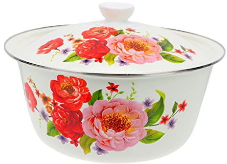 KICHOUSE Bassine Vintage en Émail Crème Jaune Épais avec Couvercle, Bol à Saindoux Rétro en Acier Émaillé, Multifonction Cuisine et Conservation Alimentaire, Accessoire Maison Pratique