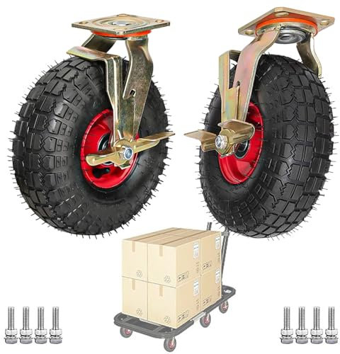 SZITW Ruedas de Goma de Repuesto para Trabajo Pesado, Rueda giratoria neumática con Frenos Laterales, Rueda Industrial Fija para Servicio Pesado, Estilo al vacío, para Muebles y Herramientas de BR
