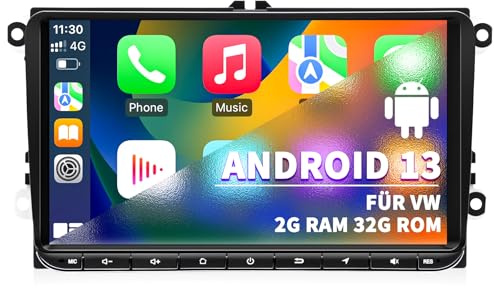 Autoradio für VW Golf Passat Seat Polo Skoda, CarPlay Android Auto | Android 13 System 2G+32G, 9 Zoll Touchscreen GPS Navi WLAN Bluetooth Lenkradsteuerung
