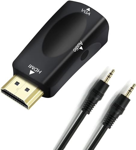 AYMBH HDMI to VGA Adapter with 3.5mm Audio Port for Monitor, TV, Projector – Male HDMI to Female VGA Converter, High-Resolution Support 1080p, Gold-Plated Connector, Compact Design, Plug-and-Play