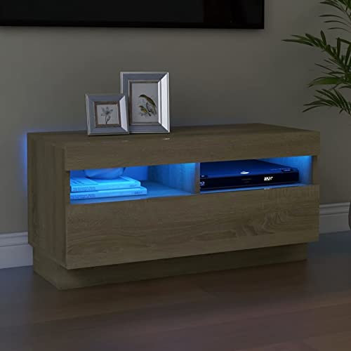 ShGaxin TV-skåp med LED-lampor, vardagsrumsmöbler, TV-bord, TV-bord, vardagsrum TV-skåp, moderna vardagsrumsmöbler, Sonoma ek 80 x 35 x 40 cm