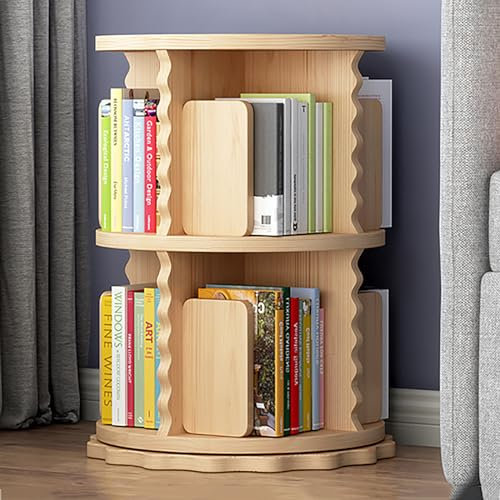 360° drehbarer Bücherturm für Kinder und Erwachsene, 5 Etagen, stehendes Bücherregal mit drehbarem Display, Holz-Eckregal für Schlafzimmer und Wohnzimmer, kompaktes, platzsparendes Design