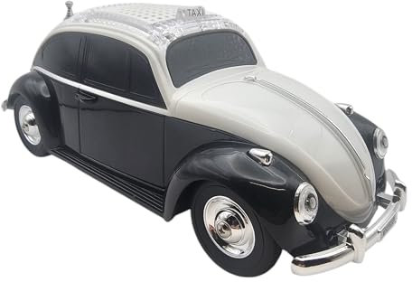 Retro Beetle - Altavoz Bluetooth para coche, radio FM con luces LED RGB, USB, AUX, tarjeta TF de 3,5 mm (negro)