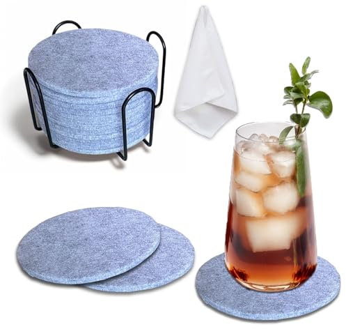 Filzuntersetzer Rund für Gläser 12er Set, Glasuntersetzer in Grau für Getränke, Bar, Tassen, Tischuntersetzer Getränkeuntersetzer mit Halter-Einzigartige Geburtstags Geschenke Muttertagsgeschenk