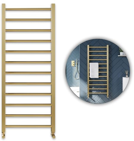 Straight Brushed Brass Gold Heated Towel Rail Ladder Bathroom Radiator (800x500)