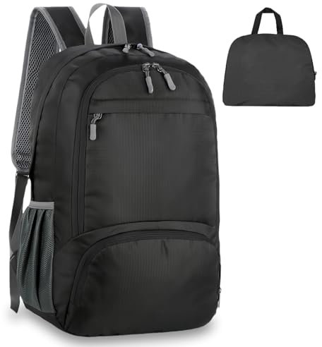 flintronic 30L Zaino Pieghevole Ultraleggero, Portatile Borsa Sportiva Da Esterno, Impermeabile Zaino Da Trekking, Multitasche Borsa Da Viaggio Per Alpinismo, Ciclismo e Sport All'aperto-Nero