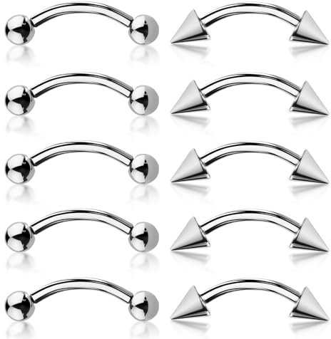kodivenj 10 Stk Zungenpiercing Set,Chirurgenstahl Curved Barbell Piercing Lippenpiercing Augenbrauenpiercing Labret Septum Ring Helix Rook Cartilage Ohr Piercing Nippelpiercing 12mm 8mm 3mm