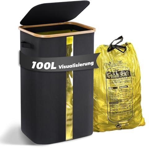 MidingChai Porta-sacco giallo stabile, pattumiera, supporto giallo con finestra trasparente, 100 l, porta sacchi della spazzatura per sacchetti gialli, porta sacchetti della spazzatura con coperchio,