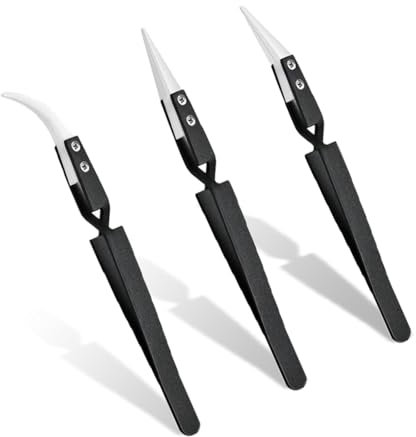 Juego de 3 pinzas de cerámica negra, pinzas de punta curva y recta, herramientas de sujeción de alta precisión para reparación electrónica, trabajo de laboratorio, fabricación de joyas