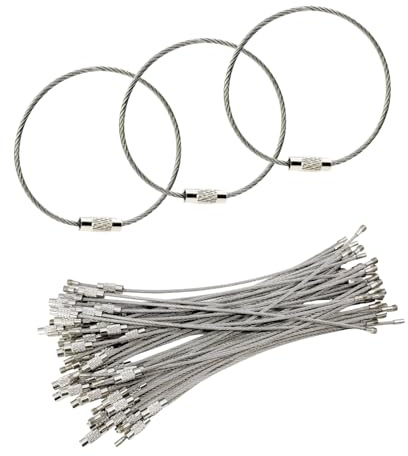 Lot de 50 Porte-clés en Fil d'Acier Inoxydable de 15 cm, Câbles avec Serrure à Vis, Idéal pour Randonnée, Porte-clés Robustes et Extensibles, Accessoires Multifonctionnels