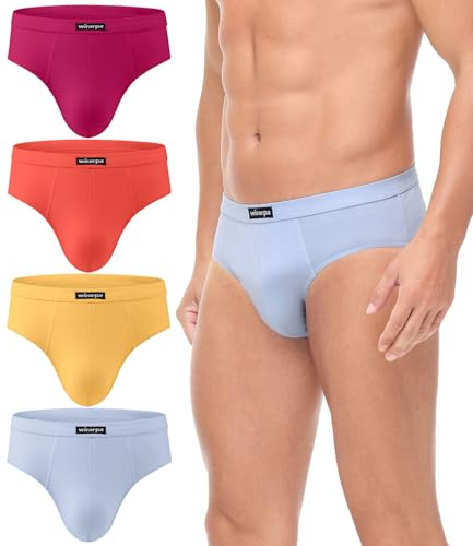 wirarpa Men's Underwear Briefs Cotton Stretch Underpants Covered Waistband Pants No Fly 4 Pack Red Orange Yellow Blue Small