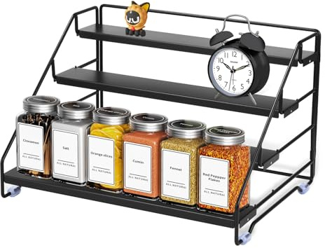 Zaxiva Porta Spezie per Cucina 4 Livelli in Metallo Regolabile senza Fori, Portaspezie Salvaspazio per Ripiano o Armadio, Organizer Cucina Elegante per Collezioni e Decorazioni del Soggiorno