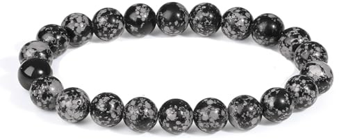 XIANNVXI Schneeflockenobsidian Armband 8mm Perlen Schwarz Weiß Perlenarmband Kristalle Armband Echte Stein Armbänder Damen Geschenk für Mama