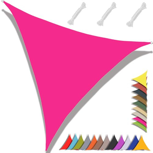 MAJINGC Vela ombreggiante triangolare, 4 x 4 x 4 m, impermeabile, protezione UV al 95%, per giardino, patio, piscina, esterni, fornita con corda rosa rossa