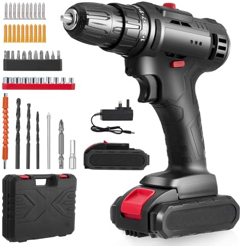 21V Cordless Drill Set,Power Impact Drill with 2000mAh Battery,Electric Screwdriver with Torque 30N & 21+1 Torque Setting,Hammer Drill Driver with LED Light & Keyless Chuck for Home, DIY & Workshop