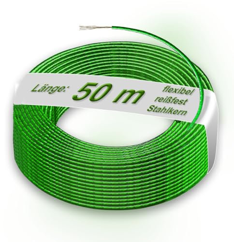 Soul-Cats Wäscheleine 50m mit Stahlkern – Dehnungsfreie & Wetterfeste Leine für Wäschespinne, Balkon, Camping – Outdoor - Grüne Kunststoffummantelung
