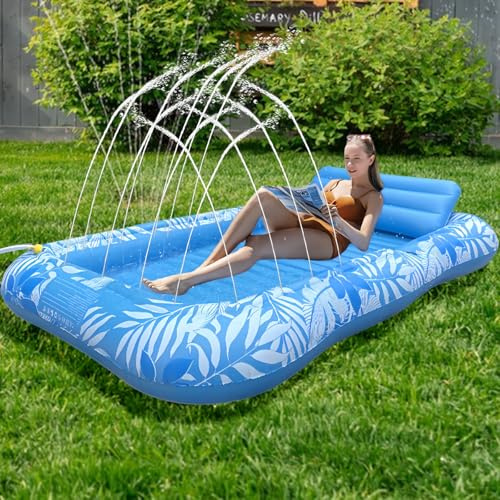 Balakaka Galleggianti da Piscina per Adulti 208×130 cm, Spray Design, Tanning Pool Sdraio Gonfiabile con Portabevande, Grande Materassino Gonfiabile Mare per Partito Spiaggia, Blu foglia d'acero