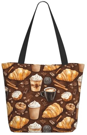 Sac fourre-tout imprimé pain café pour femme, grand sac fourre-tout à bandoulière avec fermeture éclair, sacs à main pour le travail et les voyages