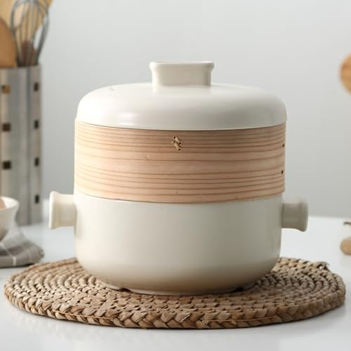 Marmite japonaise en céramique, cuiseur vapeur avec panier vapeur, marmite en terre cuite, marmite avec couvercle et panier vapeur for lave-vaisselle, marmite à ragoût for soupes et ragoûts