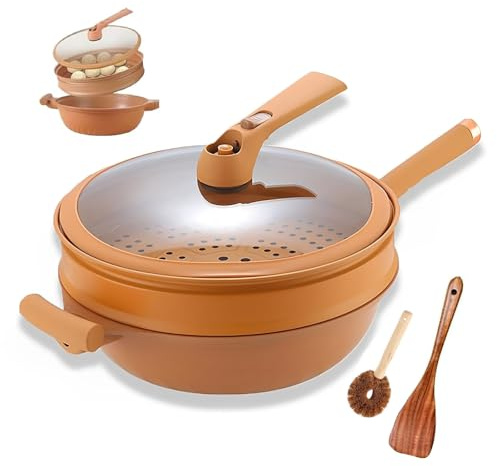 Autocuiseur micro-ondes 8L antiadhésif Titanium Clay Pan avec panier vapeur – Outil de cuisson multifonction 2 en 1 avec brosse de nettoyage
