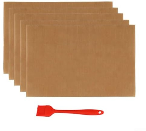 Juego de 5 alfombrillas de cocina de cobre para parrillas de barbacoa, accesorios no reutilizables con cepillo de aceite