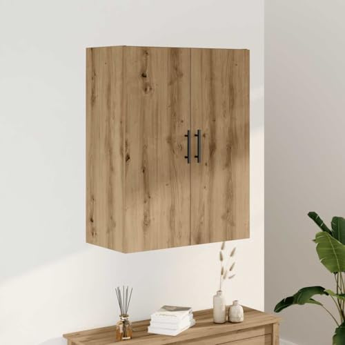 HaoChrymec Wall Mounted Cabinet with 2 Doors, Shaker Style Engineered Wood Hanging Storage Unit, Medicine Cabinet, Kitchen Wall Cupboard, for Bathroom Kitchen Hallway, Artisan Oak, 69.5x34x90 cm