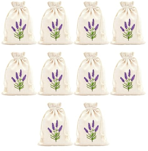 Lavender Bags, 10PCS Drawstring Gauze Cotton | White Linen Lavender Sachets for Spice and Herbs (10×14cm)