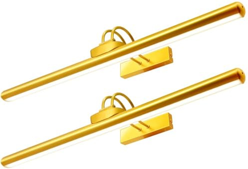 LED Bildbeleuchtung Kabellos Innen, Aufgeladenes Akku-Kunstleuchten mit Fernbedienung, Dimmbare Magnet Touch Lichtleiste Wandlampe, Bildbelicht für Schreibtisch Wand Spiegel, (Golden 2 Stück)