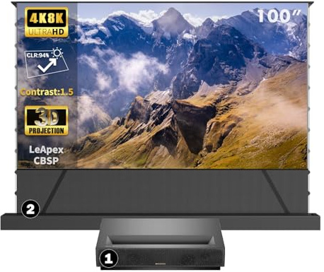 Proyector Láser Formovie Cinema Edge Ust 4K Smart Home Cinema 2100 ISO Liuming 2 + 32Gb Ultra Short Focus 4K Dlp Proyector (Projector + LeApex 100 CBSP Screen)
