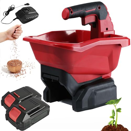 Esparcidor de Semillas Inalámbrico de Mano con Tolva de 3L, Doble Batería de 1300mAh, Velocidad de Esparcido Ajustable para Fertilizante de Césped, Semillas de Hierba y Sal Deshielante